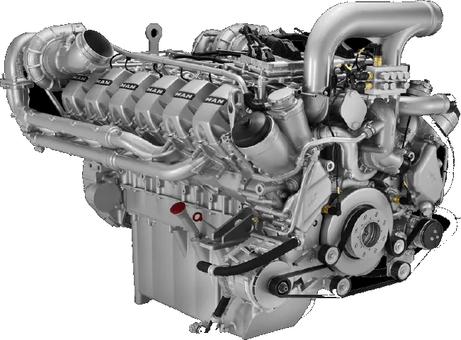 Motor V8 MAN em imagem de catálogo do fabricante, usada pelo site original como ilustração